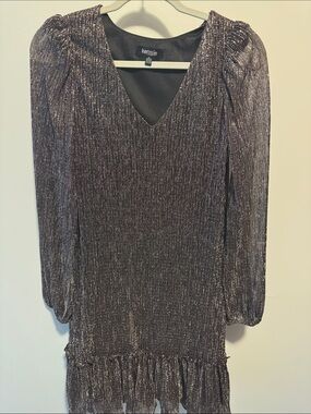 Kensie Shimmery Plum V-Neck Long Sleeve Dress